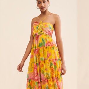 Vibrant Yellow Floral Farm Rio Maxi Dress